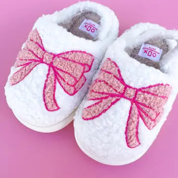 Kids Pink Bow Slippers