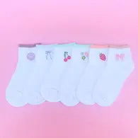 Women's Embroidered Ankle Socks Purple Smiley Face
